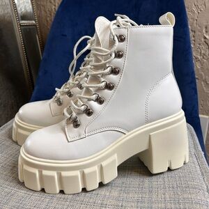 Stylish White Lace-Up Combat Boots